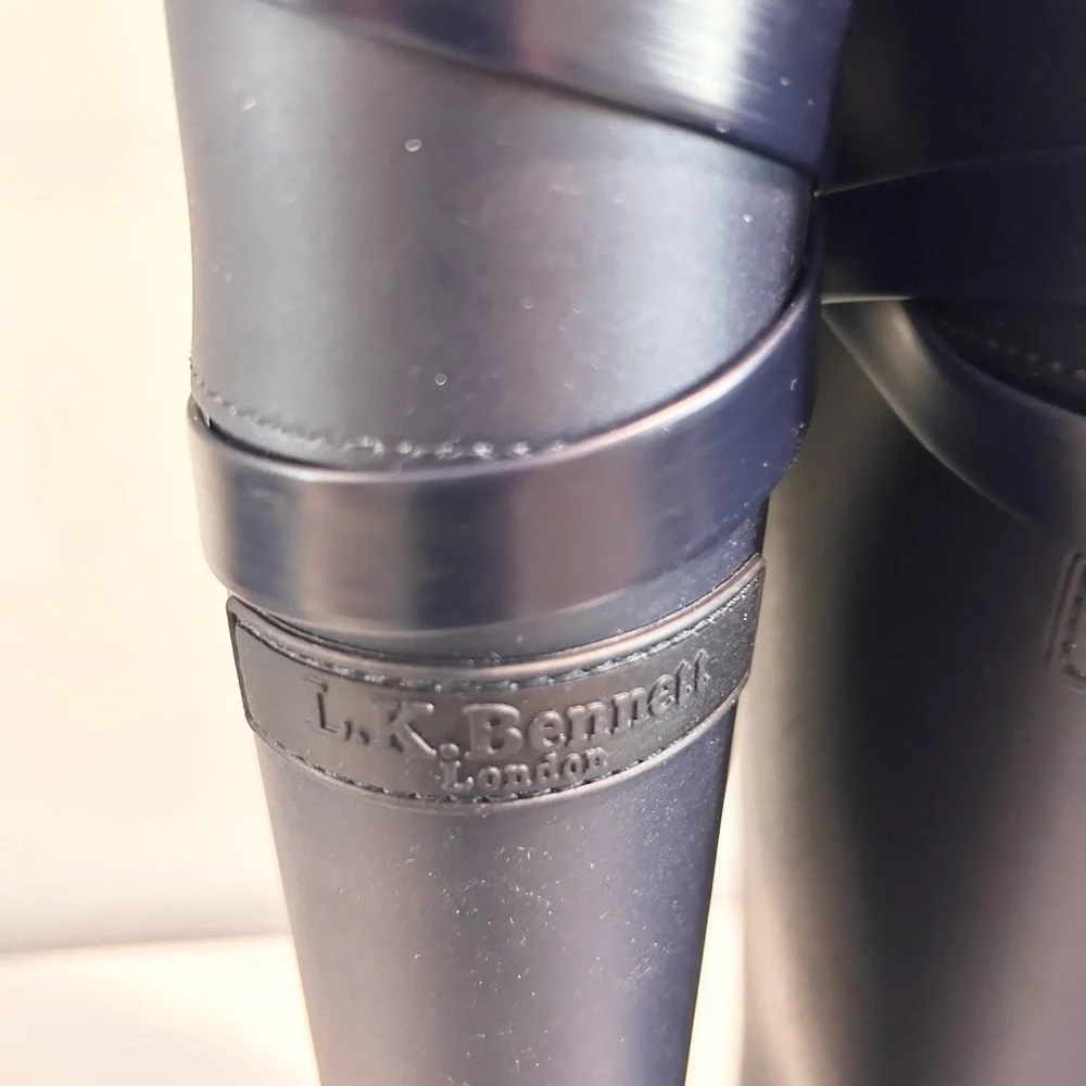 LK Bennett London Tall Riding Rain Boots Navy Equestrian Wellies Sz 6